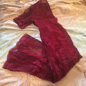 Dresses - Mesmerizing Wine Red Lace Maxi Romper! New! OS Dresses - Mesmerizing Wine Red Lace Maxi Romper! New! OS